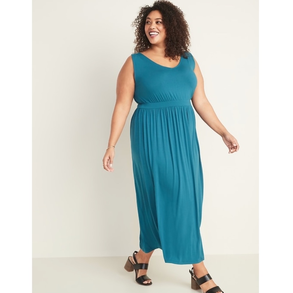 GAP Elegant Teal Plus-Size Empire Waist-Defined Sleeveless Maxi Dress In Size 2X